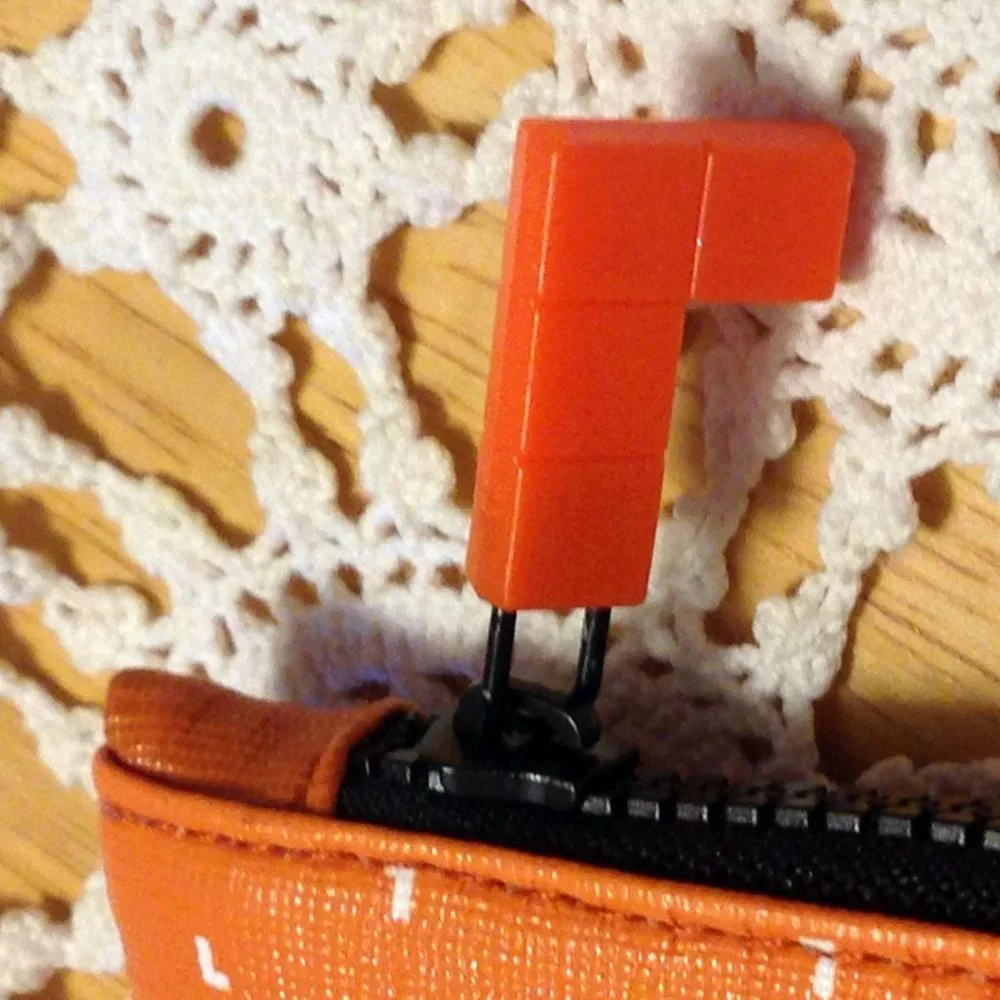 Ipsy Tetris Makeup Bag - zipper close with Tetris block pull